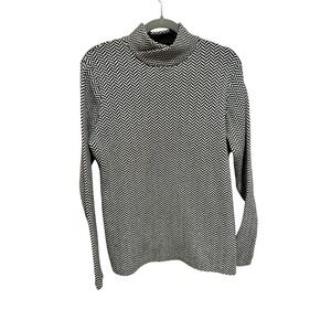 Duluth Trading Co Women's Black White Herringbone Print Coolmax Turtleneck Top L
